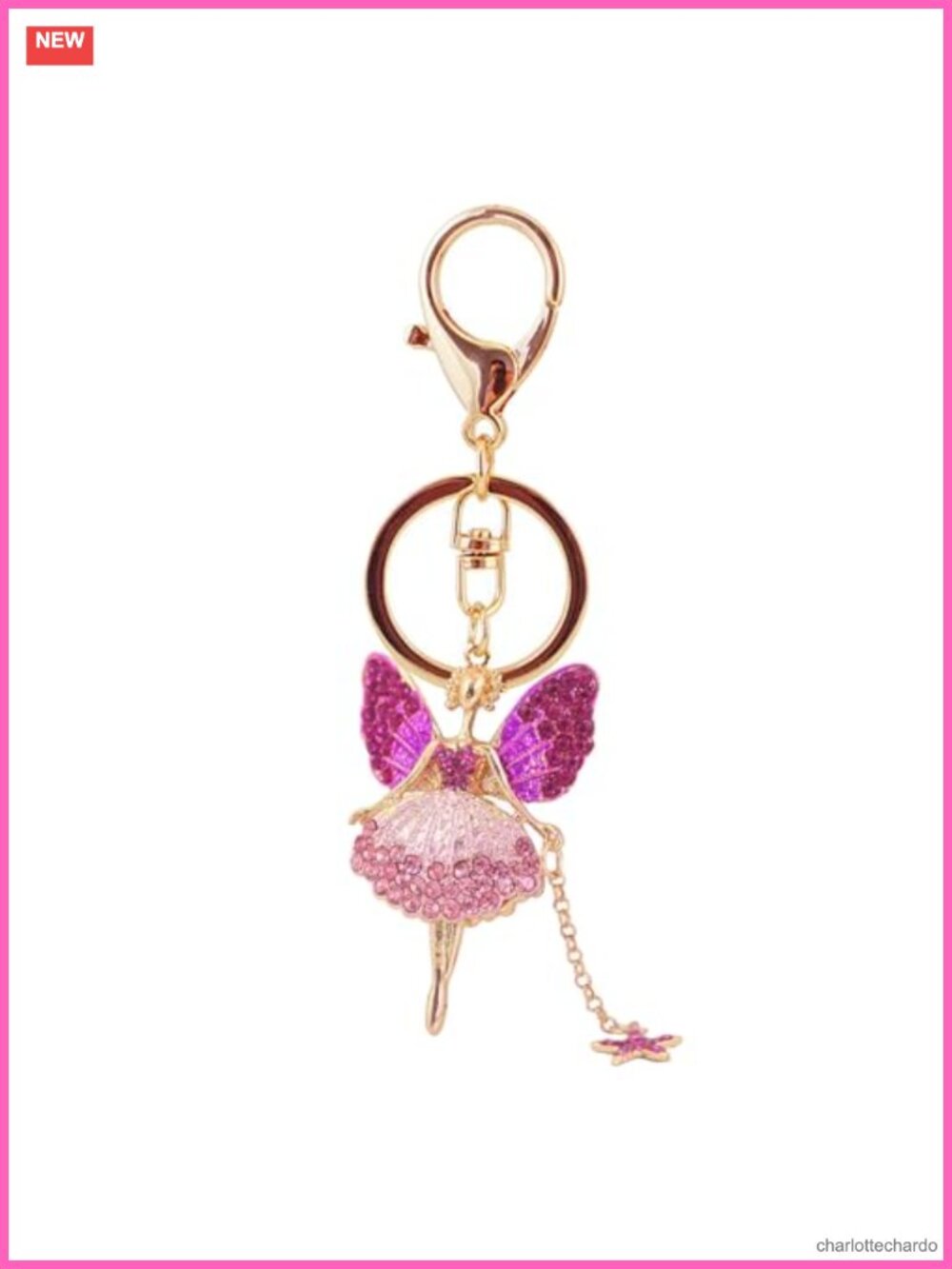 Metal Butterfly Fairy Wings Rhinestone Keychain Charm Bag Clip